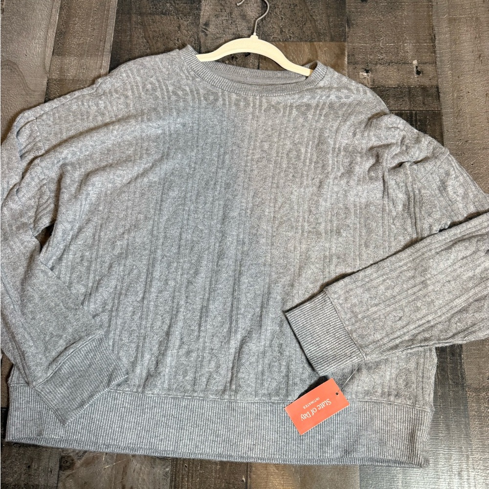 State of‎ Day Ribbed Gray Pullover Sweater Cozy Minimalist NWT Large